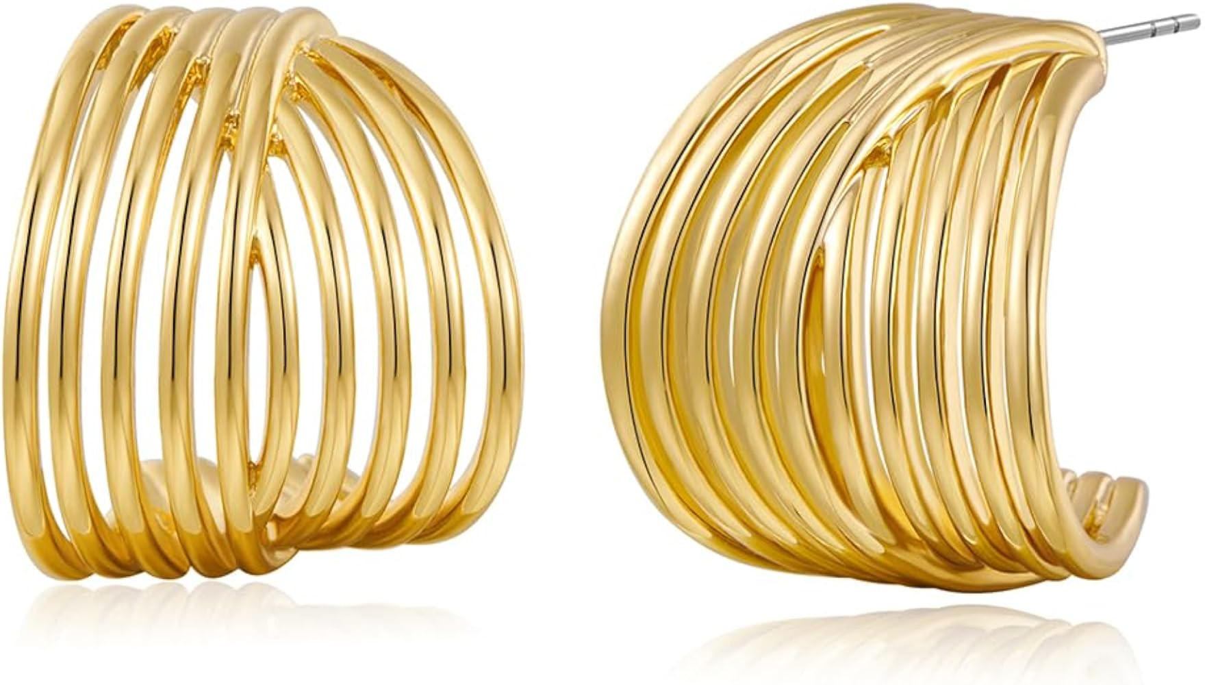 14K Gold Plated hoops Huggie Earrings for Women, Chunky Gold Split Huggie Earrings Jewelry Gift, ... | Amazon (US)