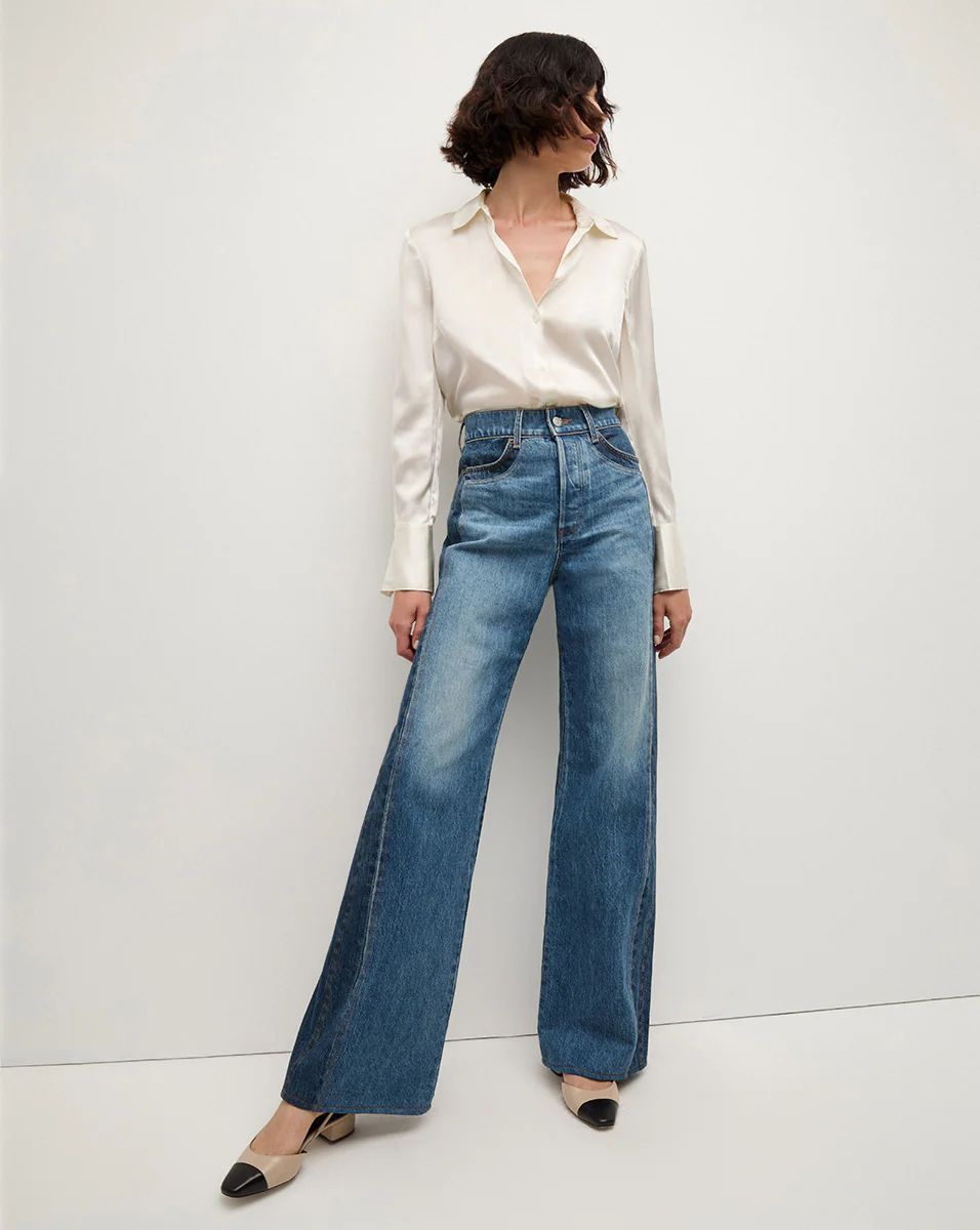 Taylor Two-Tone Wide-Leg Jean in Light & Medium Blue | Veronica Beard | Veronica Beard