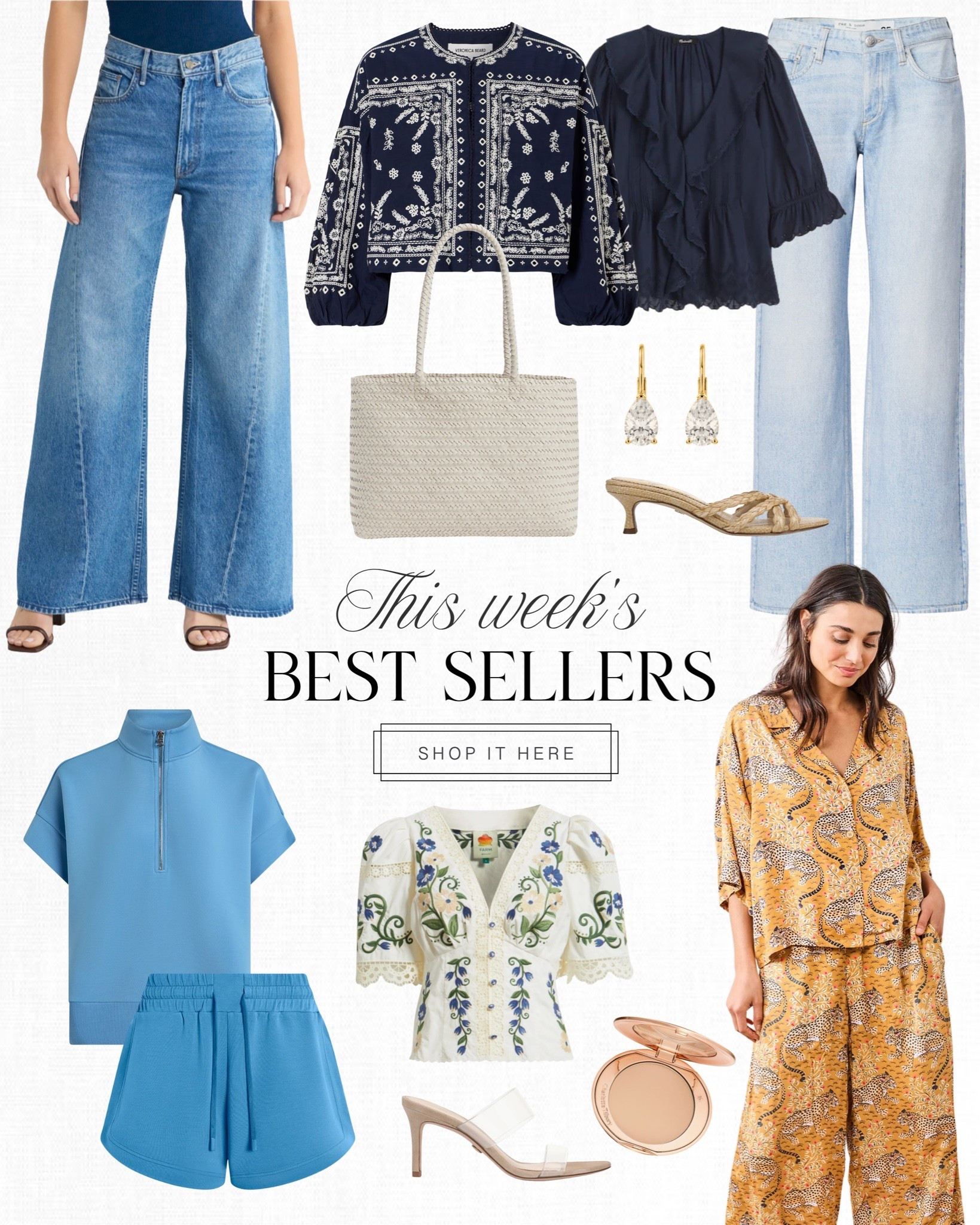 Top 10 Best Sellers: I’m so excited about this week’s best sellers! A few of my favs: My daughter and I both own this pajama set and have been wearing it on repeat. This Charlotte Tilbury powder is truly one of my favorite makeup products (it’s like an Instagram filter for your face). This trending VB paisley-print jacket has quickly become one of my favorite recent purchases. Summer raffia sandals that are currently on sale for $58… crazy! Finally, this Madewell blouse looks just like the viral Doen top for a fraction of the price.

#LTKootd #LTKSaleAlert #LTKgrwm