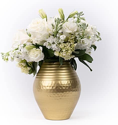 Walbrok Gold Flower Vase for Gold Decor - Round Gold Vase in Hammered Finish Metal Ideal as Flower V | Amazon (US)