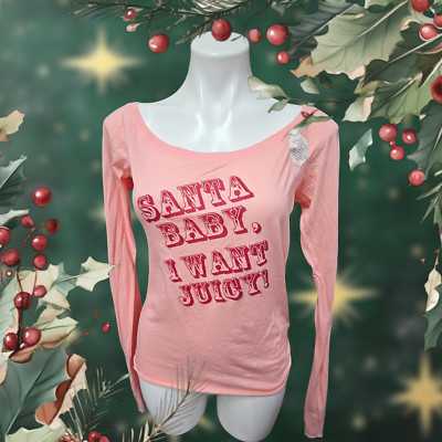 NWT Y2K Vintage SUPER RARE Pink Graphic Long Sleeve Tee SANTA BABY, I WANT JUICY | eBay US