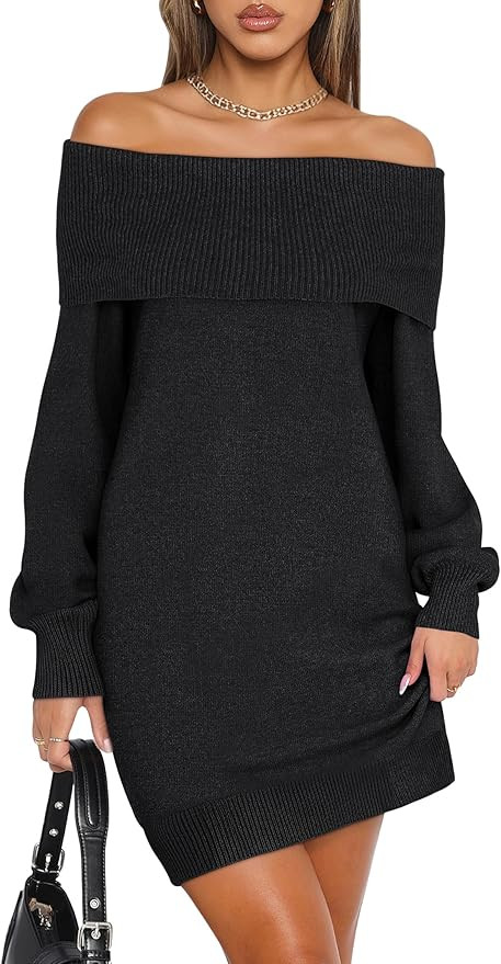 ANRABESS Womens Off The Shoulder Sweater Dress Casual Loose Knit 2025 Fall Winter Trendy Long Sle... | Amazon (US)