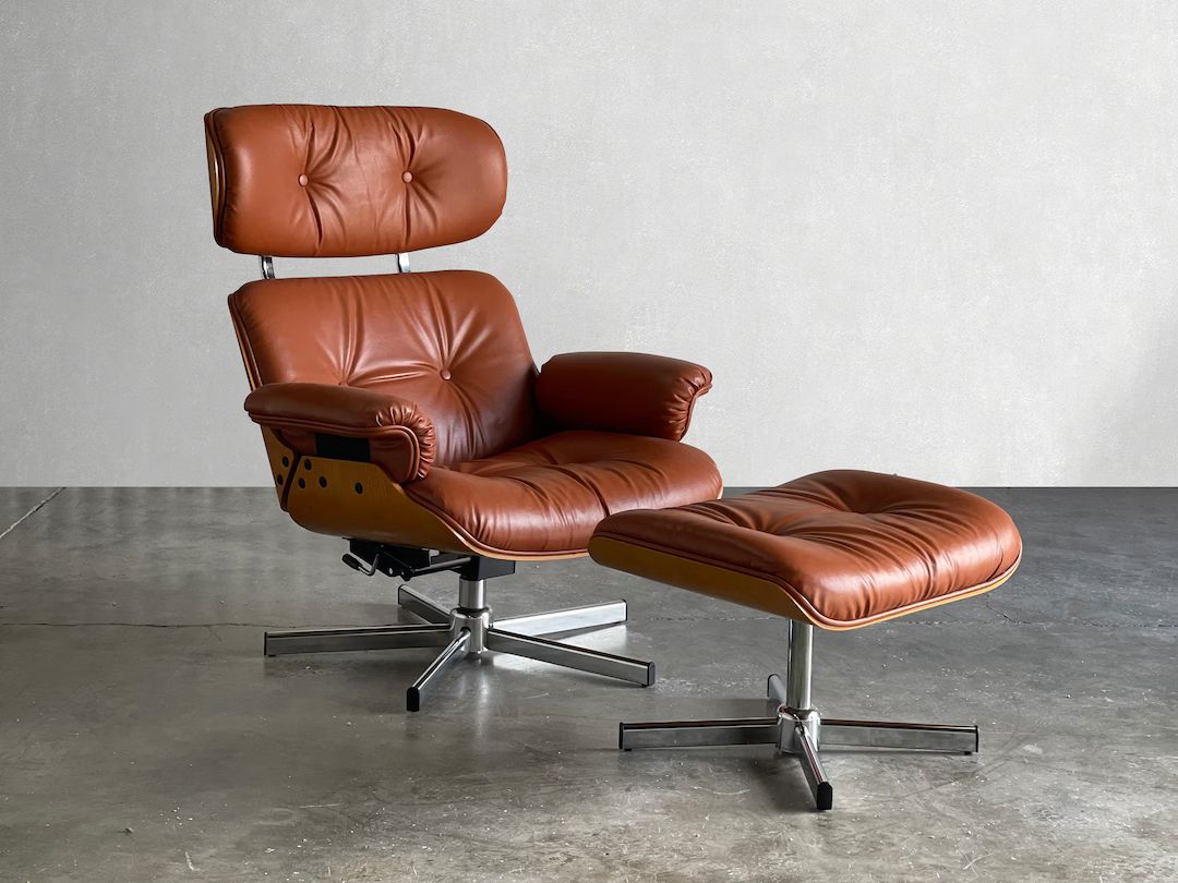 Vintage Leather Cofemo Eames Style Lounge Chair and Ottoman | Etsy (US)