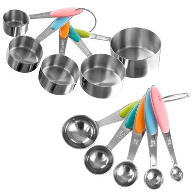 Hastings Home Stainless Steel Measuring Cups and Spoons for Baking and Cooking - Assorted Sizes and Silicone Handle Colors, Set of 10 | Target