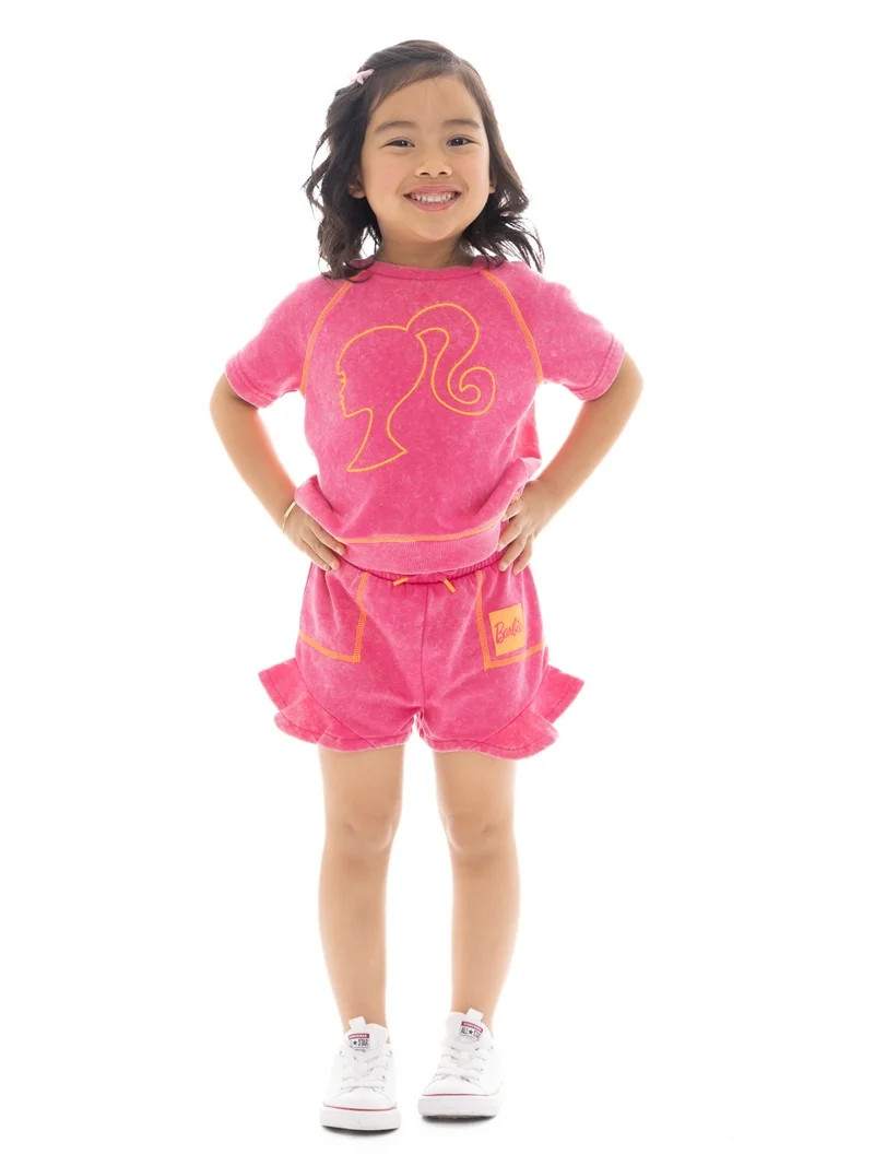 Barbie Toddler Girl Embroidered Graphic Top and Ruffle Shorts Set, 2-Piece, Sizes 12M-5T | Walmart (US)