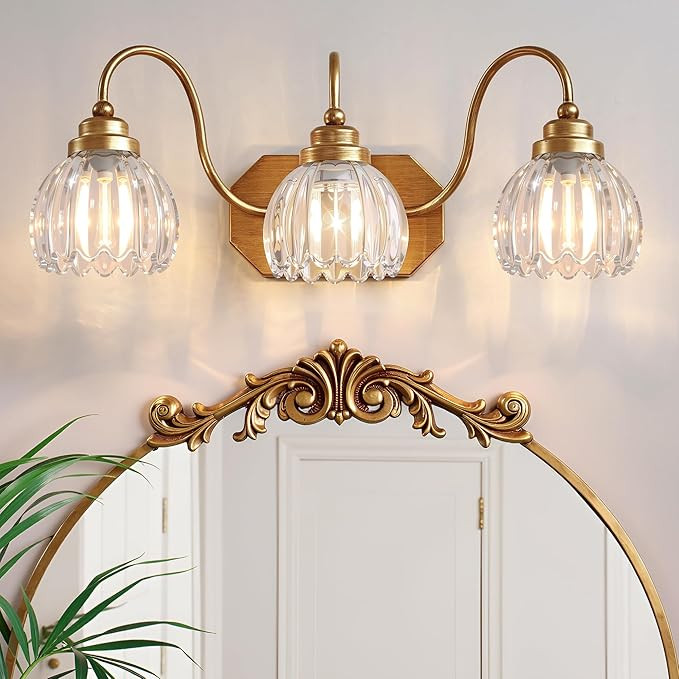 Gold Vanity Light, Vintage Bathroom Light Fixtures, 3-Light Matte Antique Brass Finish with Cryst... | Amazon (US)