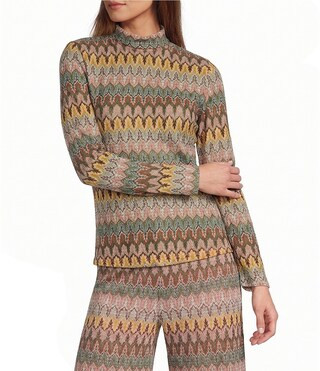 Antonio Melani Opal Crochet Wave Turtleneck Long Sleeve Coordinating Top - XL | Dillard's