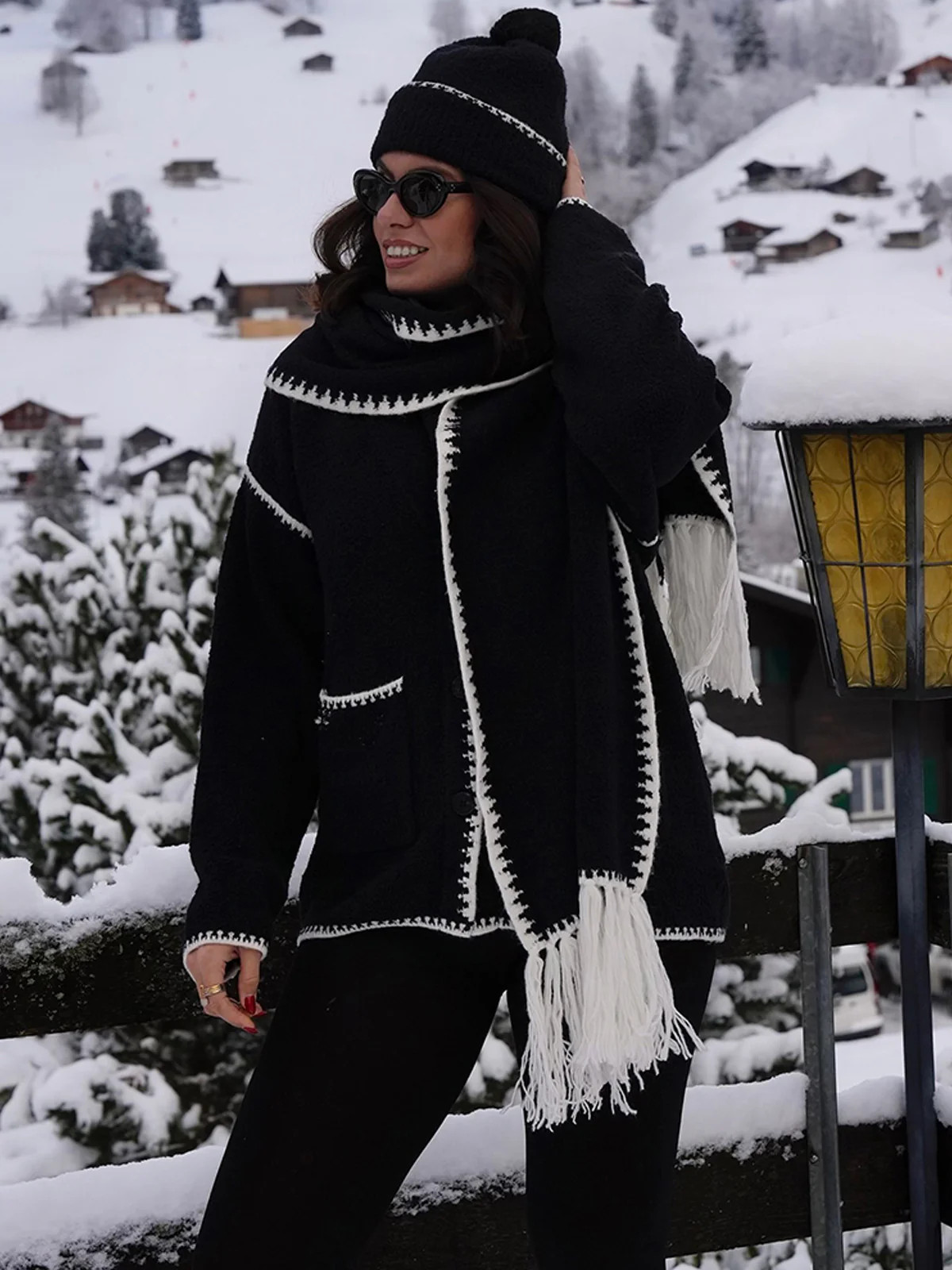 Tierney: Whipstitch Scarf Neckline Cardigan | 525 America