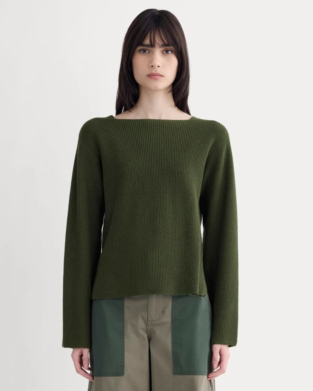 Women's Boatneck Top in Everyday Cotton Sweater by Everlane in Dark Green, Size XXS | Everlane