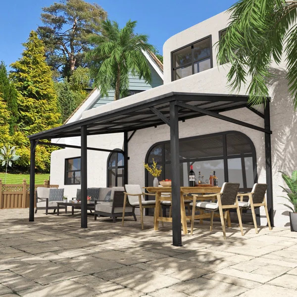 Feria 14'W x 10'D Manual Slope Patio Awning in Black | Wayfair North America