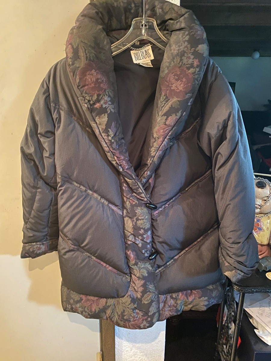 RARE Bill Blass Black/Floral Down Filled Waterfowl Feathers Puffer Coat Size  10 | eBay US