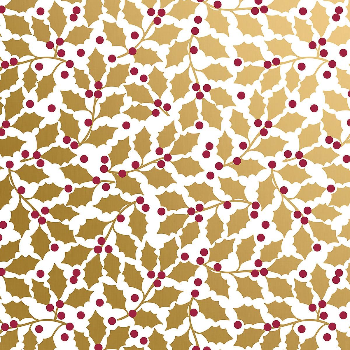 Jillson & Roberts Gold Holly Wrapping Paper | The Container Store