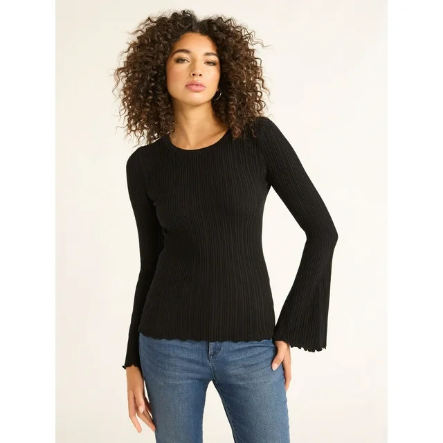Sofia Jeans Women's Ribbed Sweater with Long Bell Sleeves, Lightweight, Sizes XS-XXL | Walmart (US)