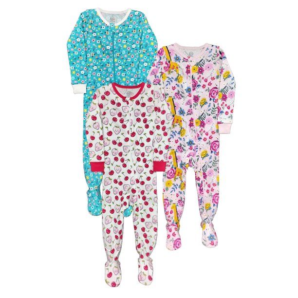 Wonder Nation Infant Girls Cotton Snug Fit Sleep 'N Play, 3-Pack, Sizes 12M-24M | Walmart (US)