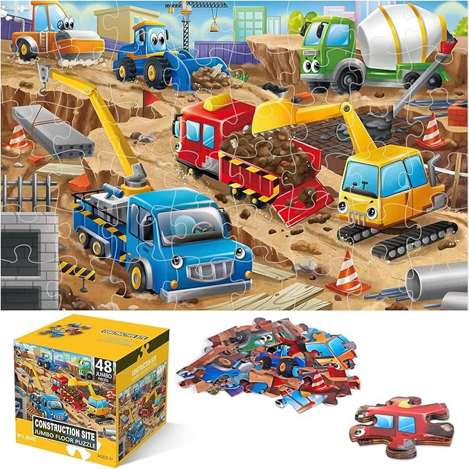 Jumbo Floor Puzzle for Kids,Construction Site Jigsaw Large Puzzles,48 Piece Construction Vehicle ... | Amazon (US)