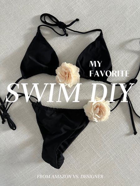 DIY of the viral rosette bikinis | black Amazon bikini I ordered a small and these rosette clip on flowers are also Amazon! So chic. SAME who?! 

#LTKunder50 #LTKunder100 #LTKswim