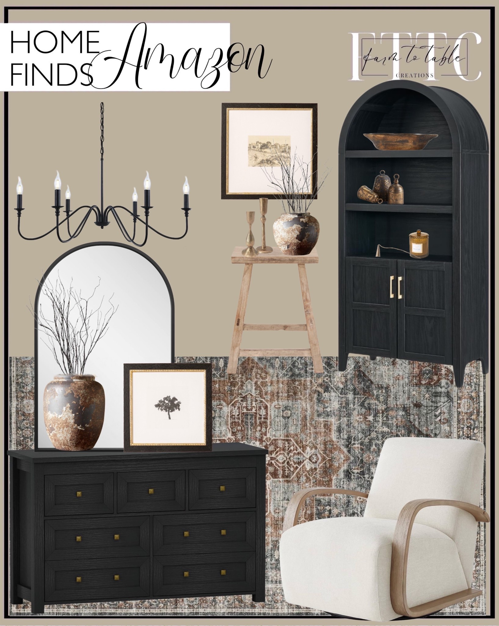 Amazon Home Finds.  Follow @farmtotablecreations on Instagram for more inspiration.

Roxstand 8x10 Area Rugs for Living Room, Vintage Washable Rug with Non-Slip Backing, Stain Resistant Large Area Rug for Dining Room, Soft Rugs for Bedroom (Grey/Brown/Tan, 8'x10'). Mopio Lauren Arched Cabinet, 5-Tier Arched Bookcase with Doors and Shelves, Arched Bookshelf with Storage, Kitchen Pantry Cabinet, Tall Wooden Storage Cabinet for Living Room, Kitchen, Entryway, Study. Napa Home Accents Collection-La Taverna Bells, Set of 3. Barnyard Designs 24x36 Arched Mirror, Metal Framed Mirror for Wall, Wall-Mounted Bathroom Vanity Mirrors, Black. Petal Lane Antique Wall Decor - Framed Antique Decor - Make Your Own Gallery Wall Frame Set - Dark Academia Wall Decor - Canvas Wall Art with Vintage Frame (Tuscan Village). Smiletag Rustic Vase for Home Decor. Pursuestar 5Pcs 29.5" Lifelike Dry Willow Branches. CHITA Swivel Accent Chair, Modern Arm Chair for Living Room, Linen in Fabric with Grey Wood Arm. Black Chandelier,6-Light Rustic Industrial Iron Chandeliers for Dining Room Lighting Fixtures Hanging,Candle Hanging Hallway, Living Room, Foyer, Bedroom, Office, Bar,Island Lights. Petal Lane Tree Wall Art - Framed Antique Decor. Artissance Rectangular Rustic Vintage Stool, Weathered Natural Wood Finish (Size & Finish Vary) - Approx Size 12-20 inches Wide, 6-9 inches deep, 18-22 inches Tall. Creative Co-Op Hand-Forged Metal Taper, Antique Brass Finish Candle Holder. Creative Co-Op Modern Cast Iron Candle, Antique Gold Finish Snuffer. LA JOLIE MUSE Moroccan Amber Candles for Home Scented, Candles. Creative Co-Op Carved Wood Handles, Natural Tray
Amazon Home. Amazon Home Finds. Amazon Prime.  Amazon Big Spring Sale  

#LTKSaleAlert #LTKHome #LTKFindsUnder50