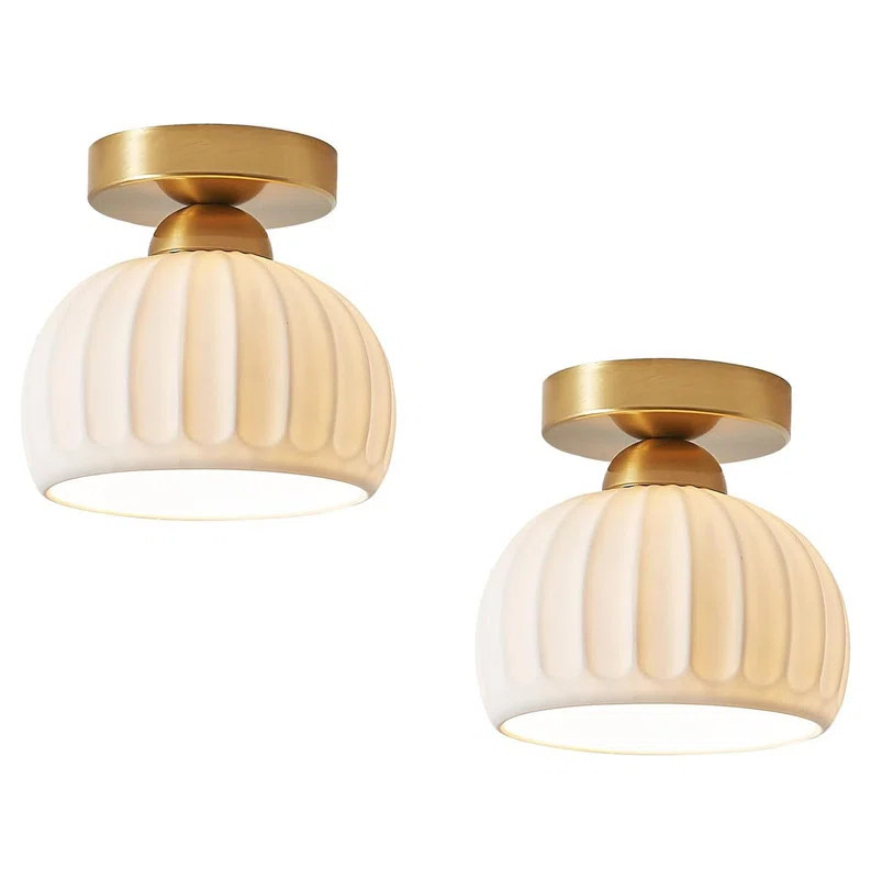 Fairub Ceramic Semi Flush Mount Ceiling Light Fixtures 2 Pack, Gold Hallway Ceiling Light & Revie... | Wayfair North America