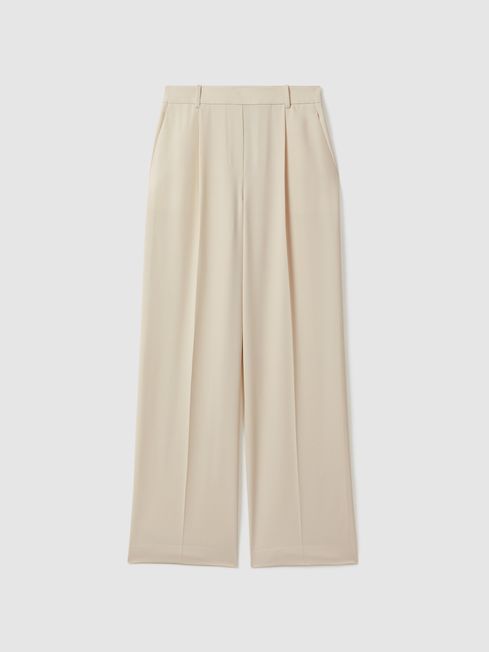 Half-Elasticated Wide Leg Trousers in Mink Neutral | Reiss UK