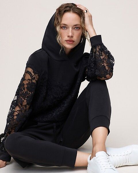 Lace Silky Sueded Scuba Hoodie | Express