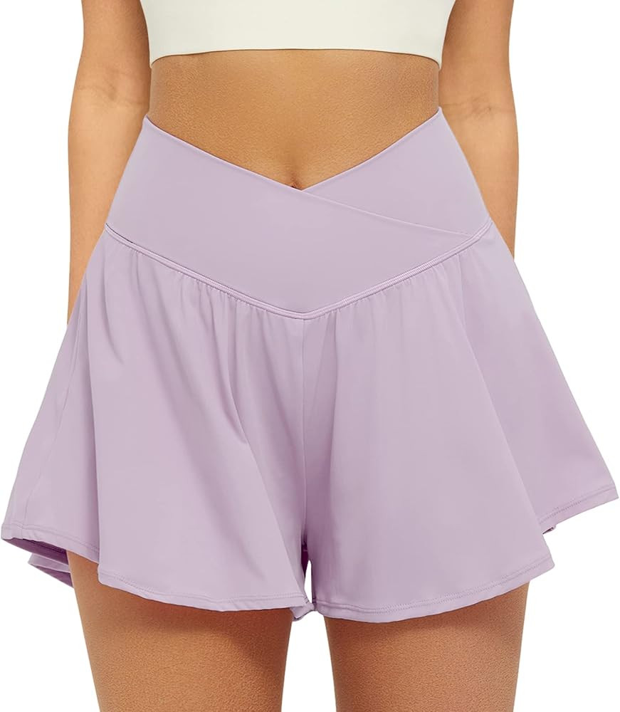 FireSwan Crossover Athletic Shorts for Women 2 in 1 Flowy Running Shorts with Pockets Spandex But... | Amazon (US)