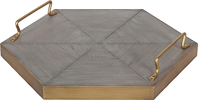 Kate and Laurel Sade Decorative Hexagon Tray with Handles, 16", Concrete Gray and Gold, Modern Tr... | Amazon (US)