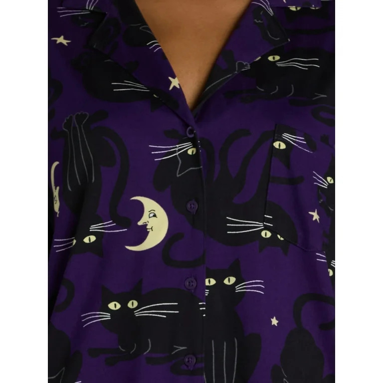 Halloween Women’s Black Cat Shorty Pajama Set, 2-Piece, Sizes XS-3X | Walmart (US)