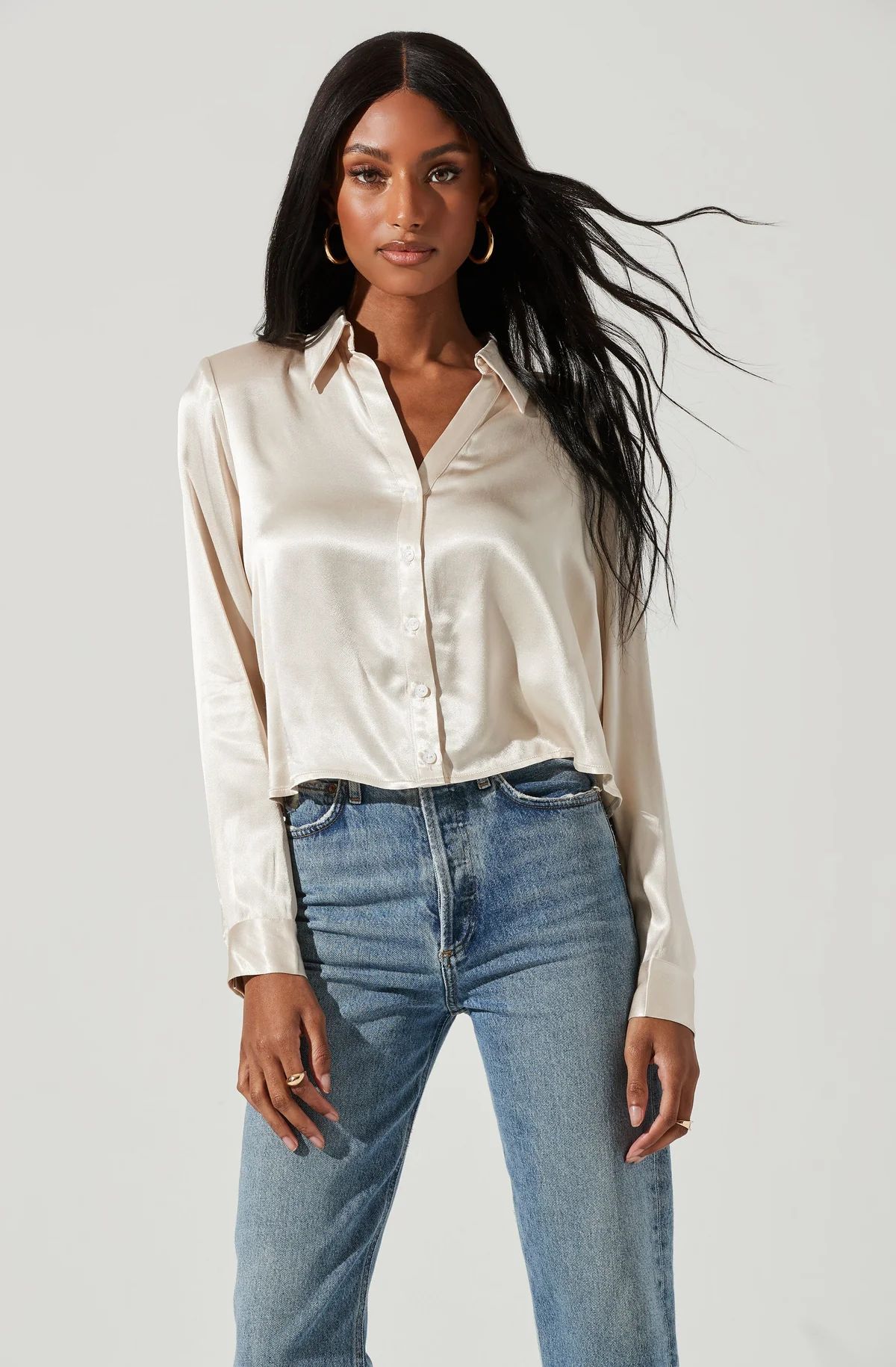 Aldina Open Back Button Down Top | ASTR The Label (US)