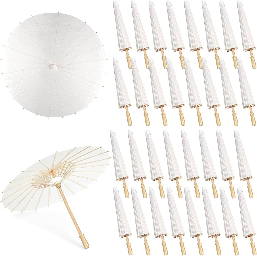 MOTOTO 32 Pieces 33 Inches White Paper Umbrellas Parasol Chinese Japanese Oiled Paper Umbrellas D... | Amazon (US)