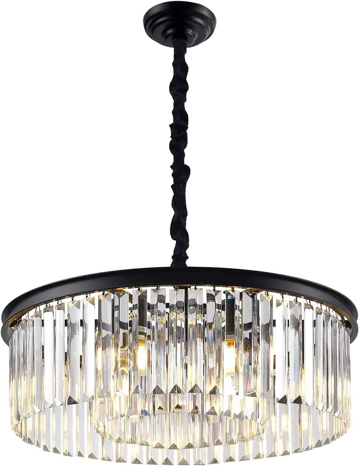 ELGOBST Black Modern Crystal Chandelier Lighting Semi Flush Mount Ceiling Light Fixture 2-Tier K9... | Amazon (US)