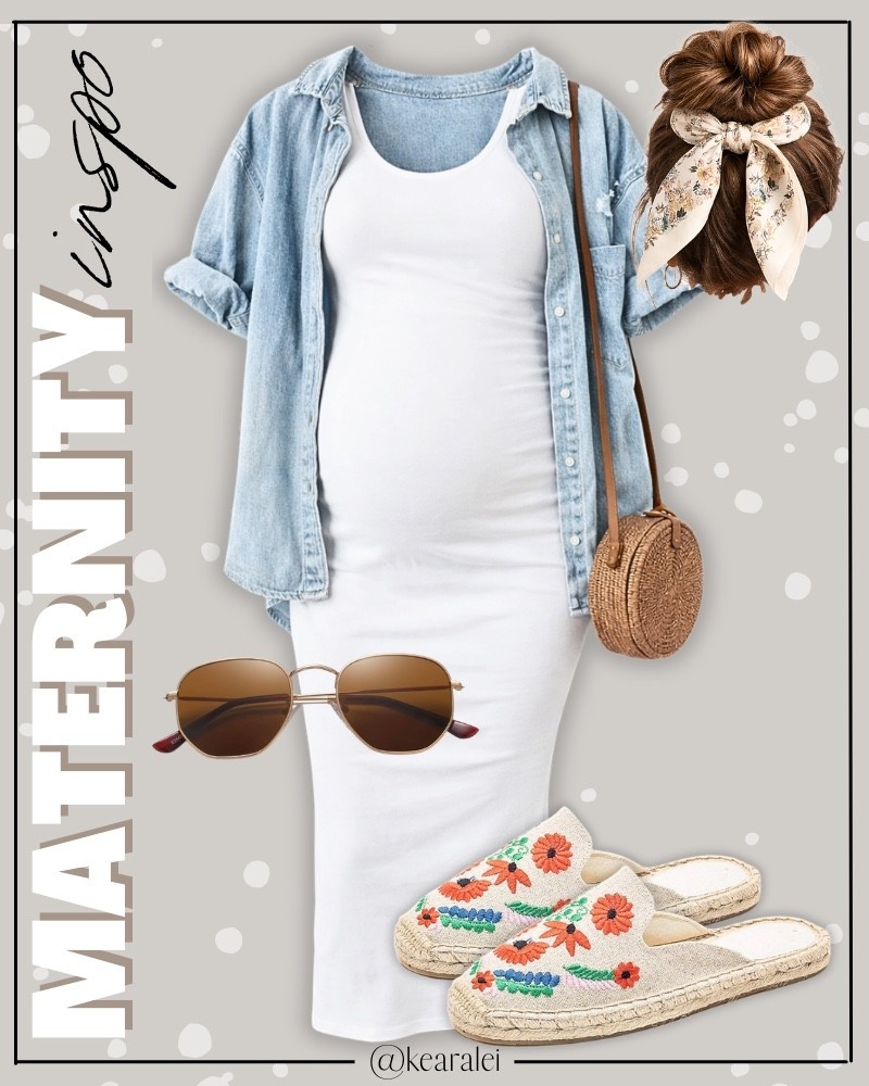Spring Maternity outfits 2026 summer pregnancy clothes maternity dresses Amazon fashion white tank top bodycon maternity dress body con dresses with light wash denim button up short sleeve shirt chambray shirt casual shirt jean top espadrilles embroidered espadrille flats slip on shoes mules brown aviator sunglasses ivory floral silk headscarf tied in hair messy bun gold mama necklace round rattan purse crossbody handbag || baby bump style fashion cute outfits inspo spring summer mama outfits #maternity #style #fashion #outfit #outfits #babybump #dress #jacket #babymoon #affordable #amazon
.
.
.
baby shower dress, Maternity Dresses, Maternity, over the bump, motherhood maternity, pinkblush, mama shirt sweatshirt pullover, hospital bag, nursery, maternity photos, baby moon, pregnancy, pregnant, maternity leggings, maternity tops, diaper bag, mama necklace, baby boy, baby girl outfits, newborn, mom, 

Amazon fashion, teacher outfits, business casual, casual outfits, neutrals, street style, Midi skirt, Maxi Dress, Swimsuit, Bikini, Travel, skinny Jeans, Puffer Jackets, Concert Outfits, Sweater dress, Sweaters, cardigans Fleece Pullovers, hoodies, button-downs, Oversized Sweatshirts, Jeans, High Waisted Leggings, dresses, joggers, fall Fashion, winter fashion, leather jacket, Sherpa jackets, shacket, Plaid Shirt Jackets, apple watch bands, lounge set, Date Night Outfits, Vacation outfits, Mom jeans, shorts, sunglasses, Airport outfits, biker shorts, plus size fashion, Stanley cup tumbler, boots booties tall over the knee, ankle boots, Chelsea boots, combat boots, pointed toe, chunky sole, heel, high heels, mules, clogs, sneakers, slip on shoes, Nike, adidas, vans, dr. marten’s, ugg slippers, golden goose, sandals, high heels, loafers, Birkenstock Birkenstocks, Steve Madden


#LTKBump #LTKBaby #LTKootd