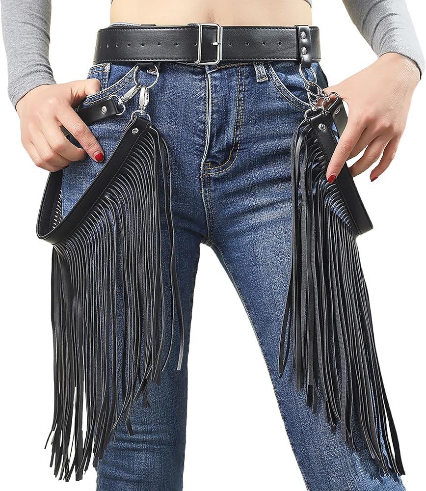 Ayliss Women Punk Waist Belt Long Tassel Fringe Fashion Dress Belt PU Leather Gothic Waistband Ad... | Amazon (US)