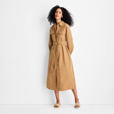 Women's Belted Maxi Shirtdress - Future Collective Brown/Black Striped | Target