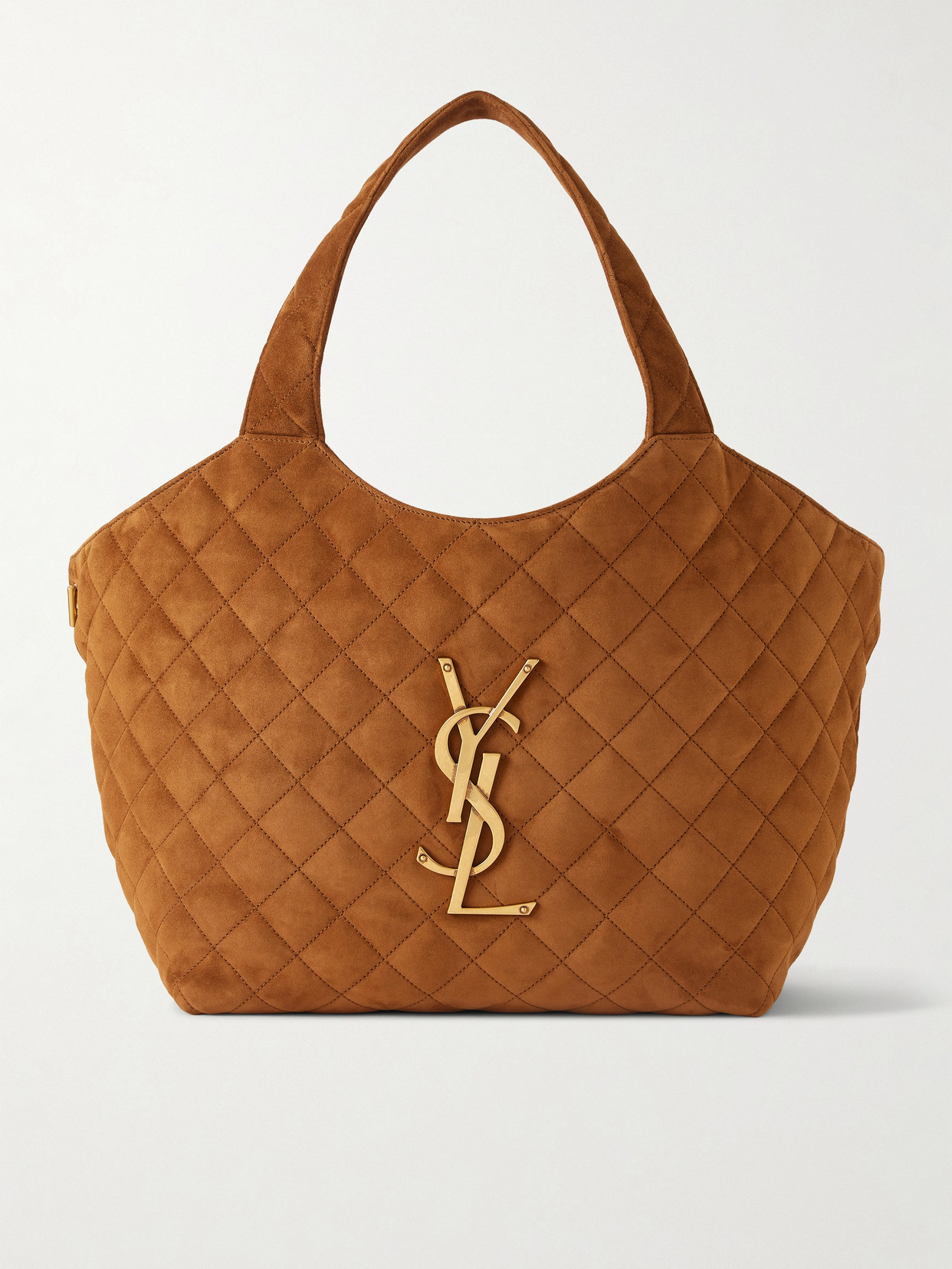 SAINT LAURENT - Icare Medium Quilted Suede Tote - Brown | NET-A-PORTER (US)