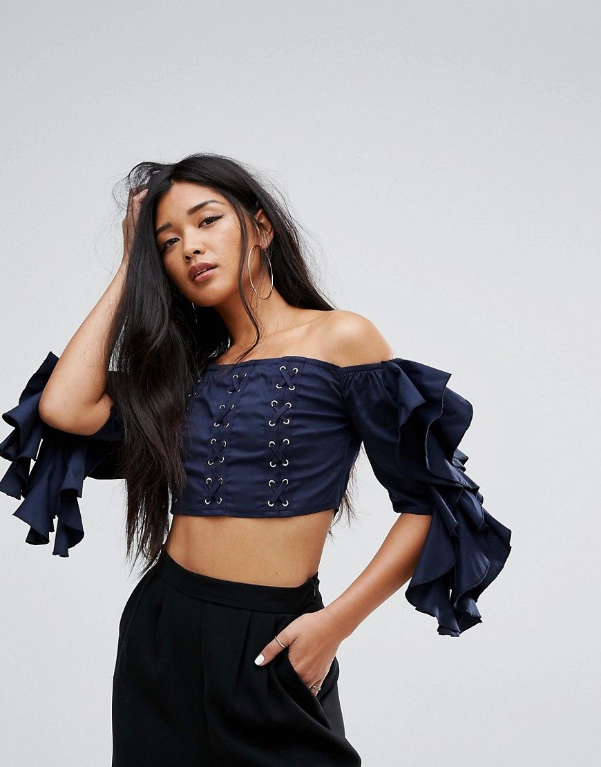 Missguided Corset Lace Up Crop Top - Navy | ASOS US
