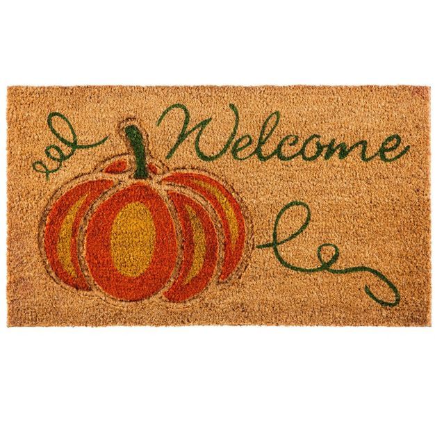 Evergreen Welcome Pumpkin Indoor Outdoor Natural Coir Doormat 1'5"x2'5" Brown | Target