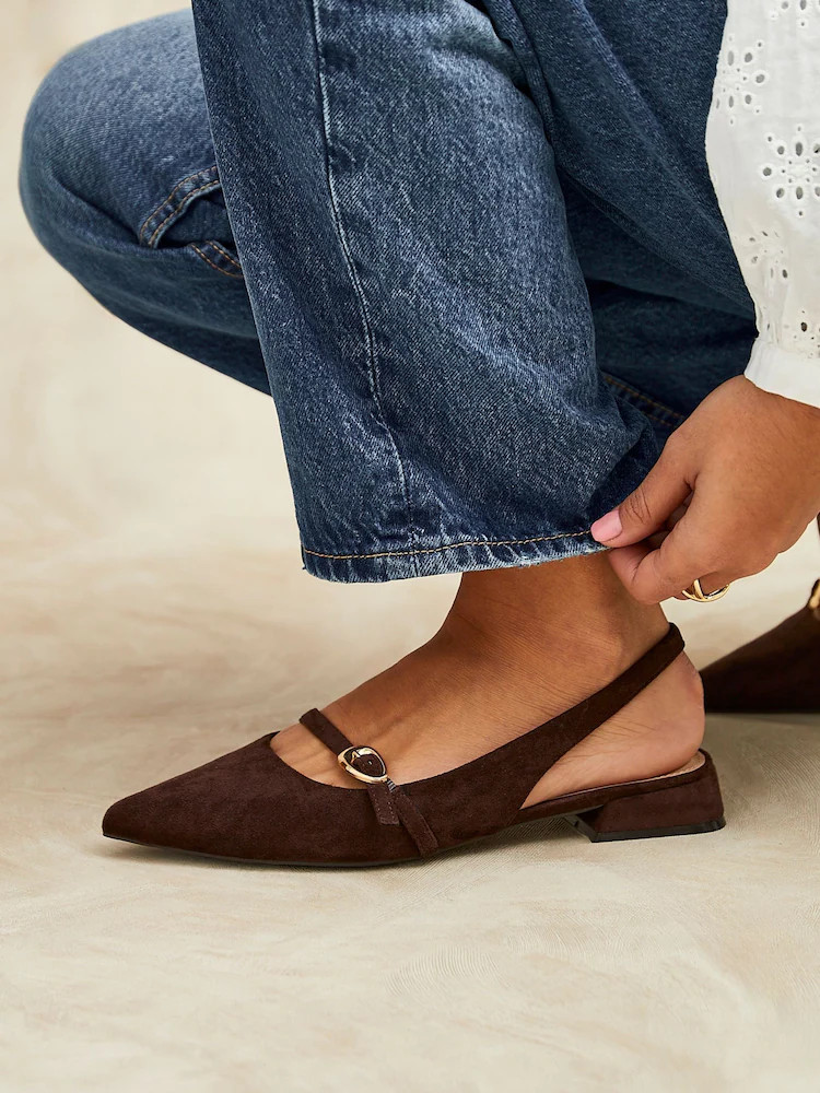 Linzi Brown Align Pointed Toe Ballet Flats With Buckle Detail | Next US