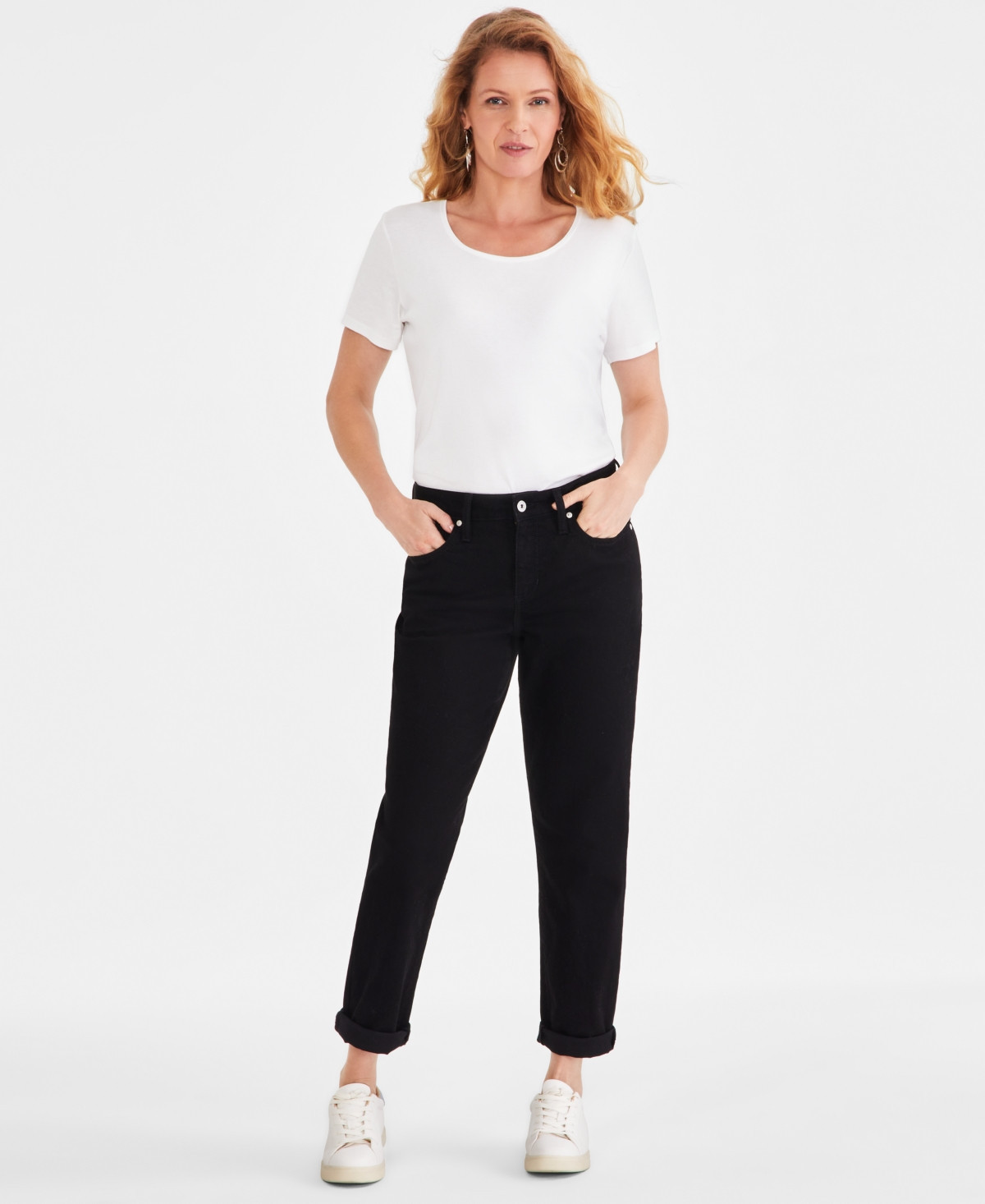 Style & Co Women's Mid-Rise Relaxed Girlfriend Jeans, Created for Macy's - Deep Black | Macy's
