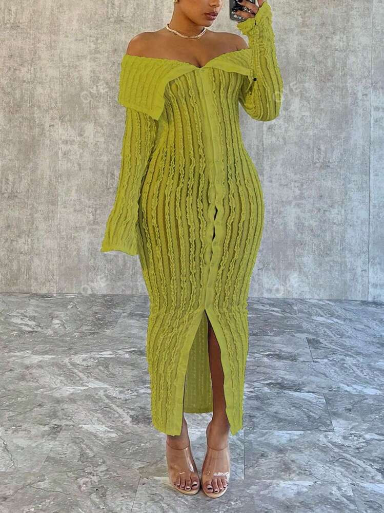 Distinctive Jacquard Knit Fitted Daily Wear Dress | SHEIN