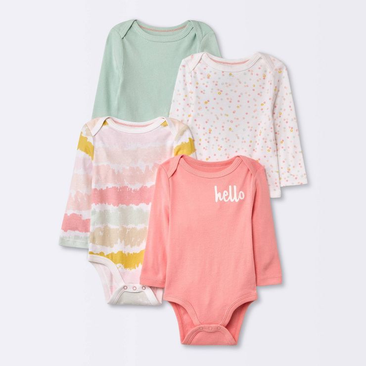 Baby 4pk Pop Long Sleeve Bodysuit - Cloud Island™ Pink | Target