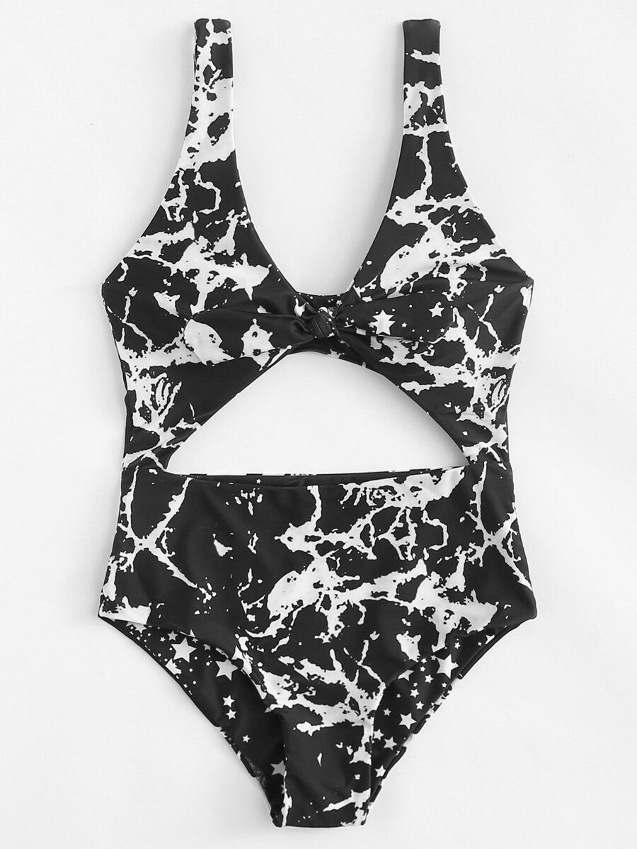 Marble Print Knot Front Bikini Set | SHEIN