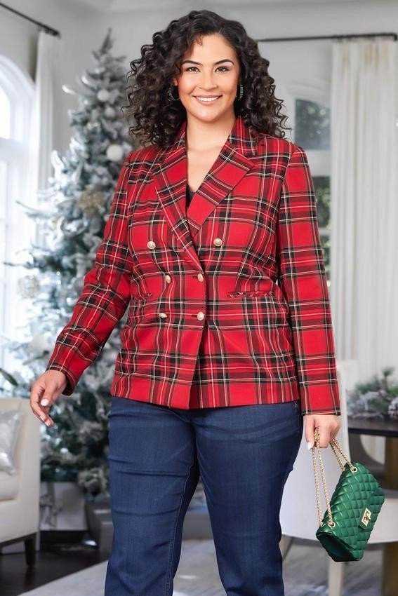 Plus Size Red Plaid Blazer | Cato Fashions