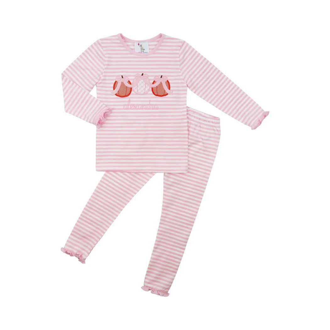 Pink Mini Stripe Applique Pumpkin Pajamas | Eliza James Kids