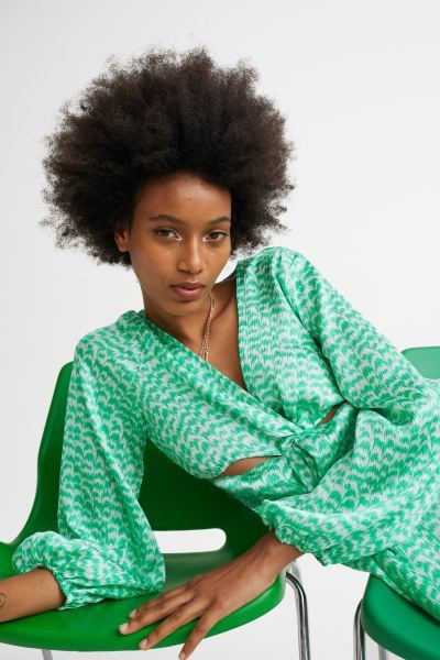 Balloon-sleeved Cut-out Crêped Dress | H&M (US + CA)