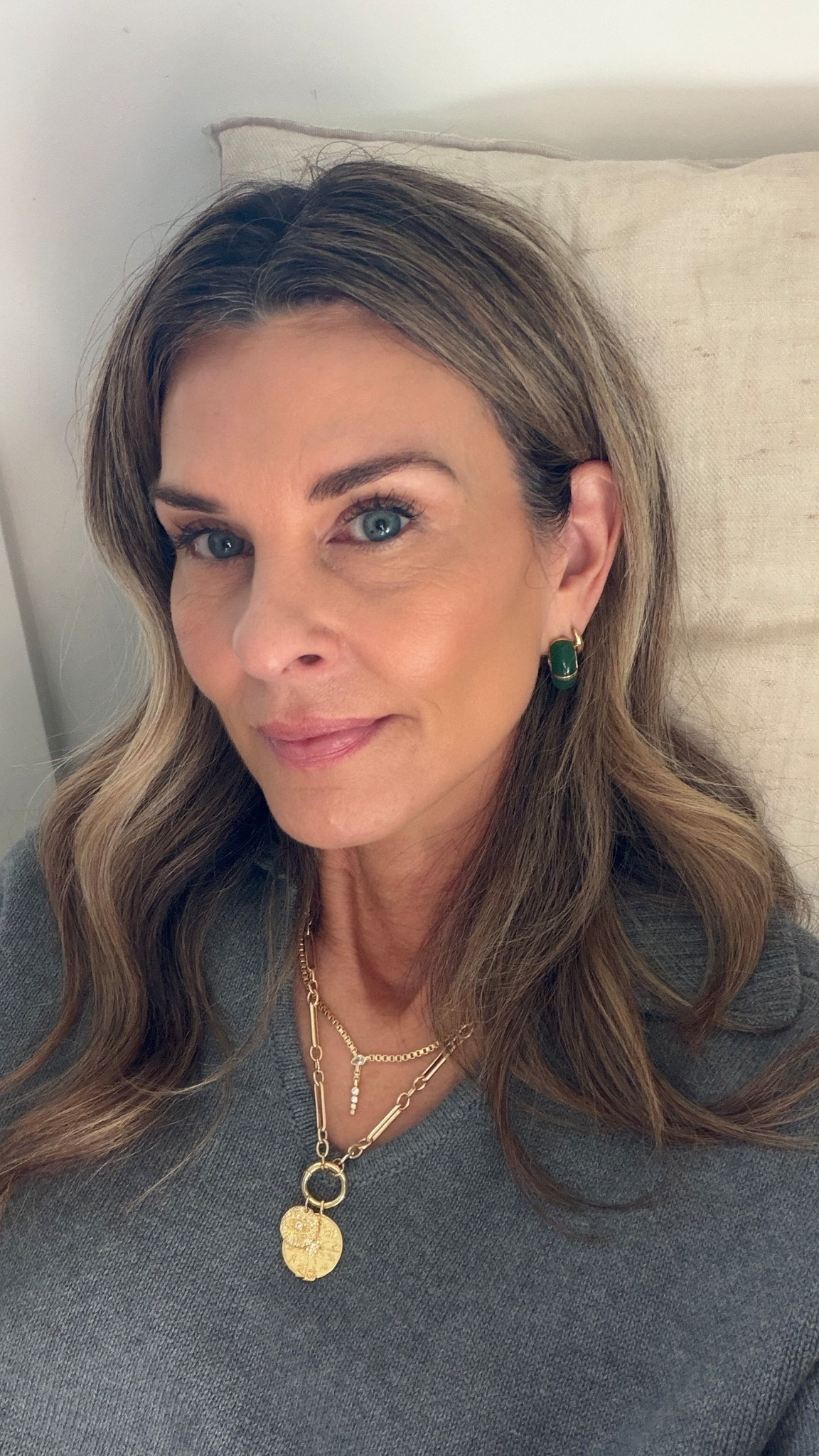  Current make-up and jewelry.
Revitalash has thickened up my brows. I only have on tinted gel here. Blush is a long-time favorite, Luxe+in color sunset. 
-Target polo sweater 


#LTKBeauty #LTKselfcare #LTKOver40