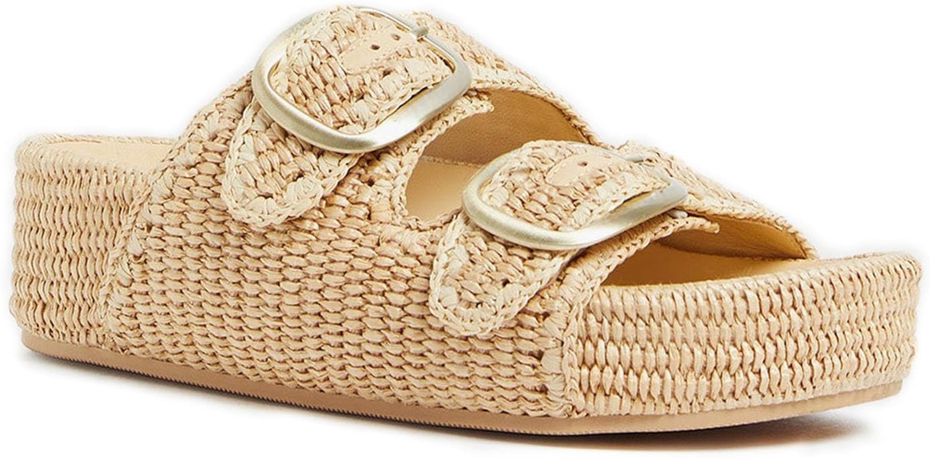 MICIFA Raffia Platform Sandals for Women Crochet Wedges Cute Comfortable woven Flats Sandals with... | Amazon (US)