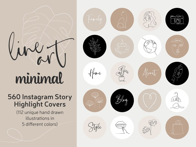 Minimal Line Art Instagram Highlight Covers, Minimalist Highlight Icons, Cream, Beige And Black C... | Etsy (CAD)