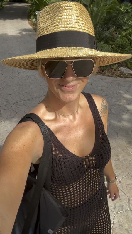 Swimsuit - sized up from 36c to 38c (rib runs small imo) large top
Coverup - large
Hat - available in sizes, wearing a large (I have a big head) 

#LTKVideo #LTKswim #LTKmidsize