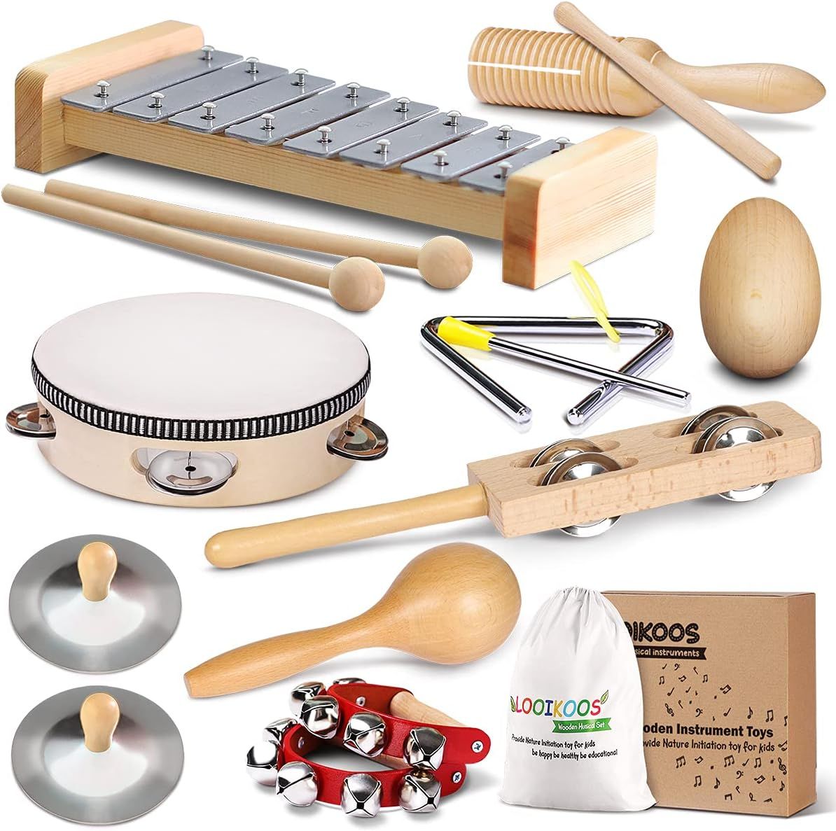 LOOIKOOS Toddler Musical Instruments International Natural Wooden Music Set for Toddlers and Kids... | Amazon (US)