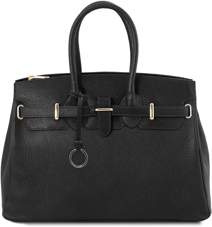 Tuscany Leather TLBag Leather handbag with golden hardware Black | Amazon (US)